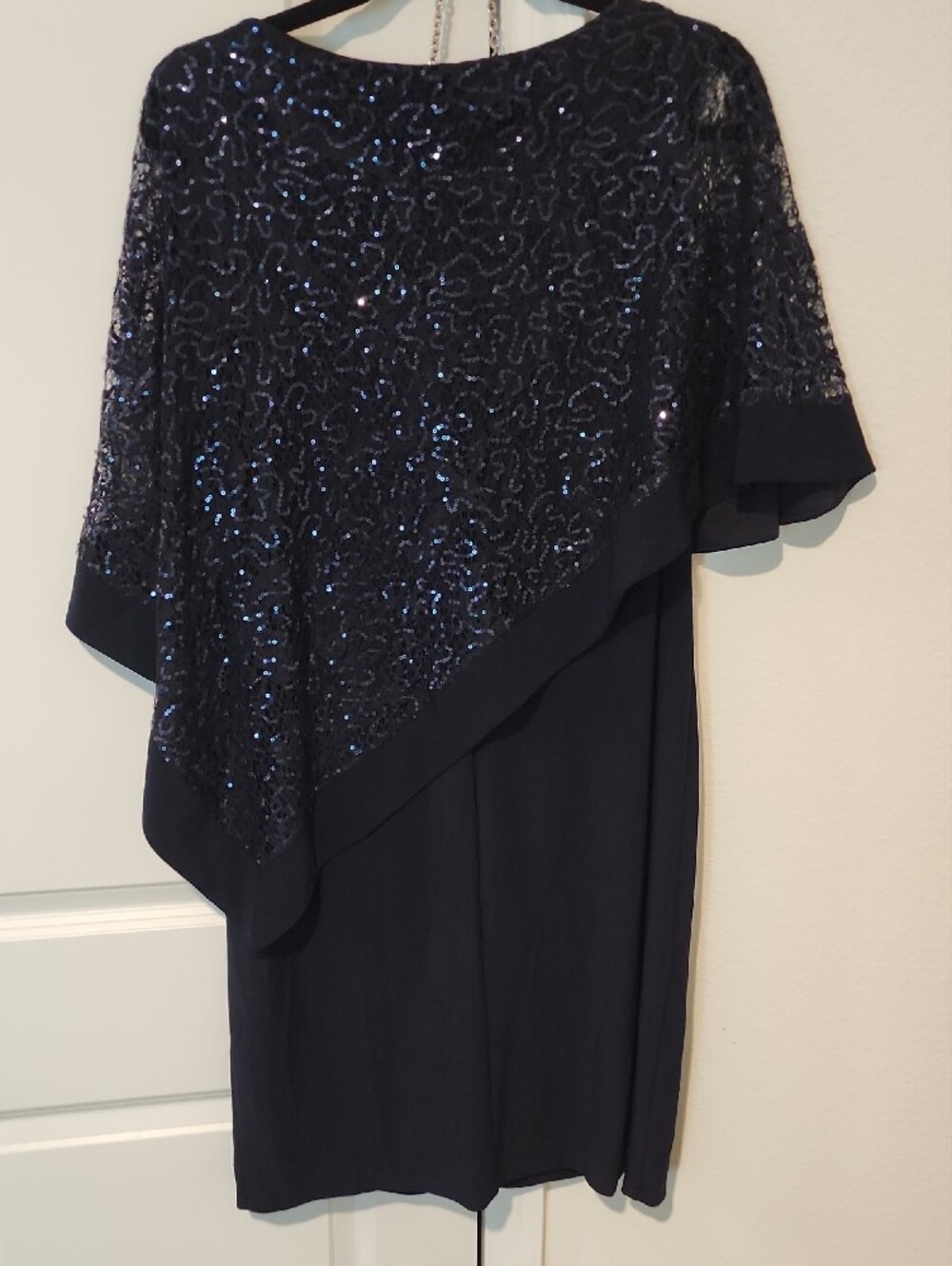 R&M Richards Navy Sequin Overlay Midi Dress - Picture 6 of 9